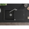 Mexen Leo granite kitchen sink 1-bowl with drainer and Carl kitchen faucet, black - 6501-77-670700-00