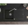 Mexen Leo granite kitchen sink single-bowl with drainer and Carla kitchen faucet, black - 6501-77-670700-00
