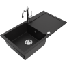 Mexen Leo granite kitchen sink 1-bowl with drainer and Carl kitchen faucet, black - 6501-77-670700-00
