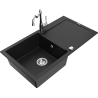 Mexen Leo granite kitchen sink single-bowl with drainer and Carla kitchen faucet, black - 6501-77-670700-00