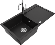 Mexen Leo granite kitchen sink with 1 bowl, drainer, and Carla faucet, black - 6501-77-670700-00