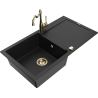 Mexen Leo 1-bowl granite sink with drainer and Carla kitchen tap, black - 6501-77-670700-50