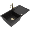 Mexen Leo granite sink 1-bowl with drainer and kitchen faucet Carla, black - 6501-77-670700-50