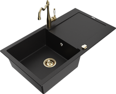 Mexen Leo granite sink 1-bowl with drainer and kitchen faucet Carla, black - 6501-77-670700-50