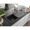 Mexen Leo granite kitchen sink 1-bowl with drainer and kitchen faucet Carla, black - 6501-77-670700-50-B