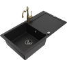 Mexen Leo granite kitchen sink 1-bowl with drainer and kitchen faucet Carla, black - 6501-77-670700-50-B