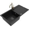Mexen Leo granite kitchen sink single-bowl with drainer and Carla kitchen faucet, black - 6501-77-670700-50-B