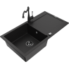 Mexen Leo 1-bowl granite sink with drainer and Carla kitchen faucet, black - 6501-77-670700-70-B