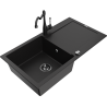 Mexen Leo 1-bowl granite sink with drainer and kitchen faucet Carla, black - 6501-77-670700-70-B