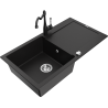 Mexen Leo granite sink 1-bowl with drainer and kitchen tap Carla, black - 6501-77-670700-70