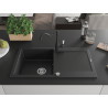 Mexen Leo granite sink with 1 bowl, drainer, and kitchen faucet Carla, black - 6501-77-670700-70