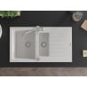 Mexen Matias granite sink 1.5-bowl with drainer and Carla kitchen tap, white - 6502-20-670700-00