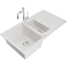 Mexen Matias 1.5-compartment granite sink with a drip tray and kitchen mixer tap Carla, White - 6502-20-670700-00