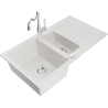 Mexen Matias granite sink 1.5-bowl with drainer and kitchen faucet Carla, white - 6502-20-670700-00