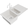 Mexen Matias 1.5-bowl granite sink with drainer and Carla kitchen faucet, white - 6502-20-670700-20