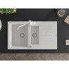 Mexen Matias granite kitchen sink 1.5-bowl with drainer and Carla kitchen faucet, white - 6502-20-670700-20