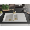 Mexen Matias granite sink 1.5-bowl with drainer and kitchen faucet Carla, white - 6502-20-670700-50