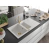 Mexen Matias granite sink 1.5-bowl with drainer and Carla kitchen tap, white - 6502-20-670700-50