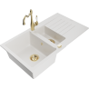 Mexen Matias 1.5-compartment granite sink with a drip tray and kitchen mixer tap Carla, White - 6502-20-670700-50
