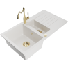 Mexen Matias granite sink 1.5-bowl with drainer and Carla kitchen tap, white - 6502-20-670700-50