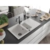 Mexen Matias granite sink 1.5-bowl with drainer and Carla kitchen tap, white - 6502-20-670700-70