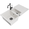Mexen Matias granite sink 1.5-bowl with drainer and Carla kitchen faucet, white - 6502-20-670700-70