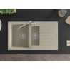 Mexen Matias granite sink 1.5-bowl with drainer and Carla kitchen tap, beige - 6502-69-670700-00