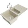 Mexen Matias 1.5-compartment granite sink with a drip tray and kitchen mixer tap Carla, Beige - 6502-69-670700-00
