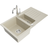 Mexen Matias granite sink 1.5-bowl with drainer and Carla kitchen tap, beige - 6502-69-670700-00