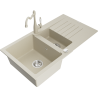 Mexen Matias 1.5-bowl granite sink with drainer and Carla kitchen tap, beige - 6502-69-670700-69