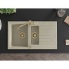 Mexen Matias granite kitchen sink 1.5-bowl with drainer and kitchen faucet Carla, beige - 6502-69-670700-50
