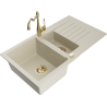 Mexen Matias 1.5-Chamber Granite Sink with Drainer and Carla Kitchen Faucet, Beige - 6502-69-670700-50