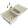 Mexen Matias 1.5-compartment granite sink with a drip tray and kitchen mixer tap Carla, Beige - 6502-69-670700-50