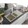 Mexen Matias granite sink with 1.5 bowls, drainer, and Carla kitchen tap, beige - 6502-69-670700-70