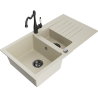 Mexen Matias 1.5-compartment granite sink with a drip tray and kitchen mixer tap Carla, Beige - 6502-69-670700-70
