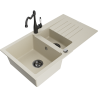 Mexen Matias granite sink with 1.5 bowls, drainer, and Carla kitchen tap, beige - 6502-69-670700-70