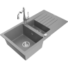 Mexen Matias granite sink 1.5-bowl with drainer and Carla kitchen faucet, gray - 6502-71-670700-00