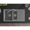 Mexen Matias granite sink 1.5-bowl with drainer and Carla kitchen faucet, gray - 6502-71-670700-00