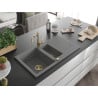 Mexen Matias granite sink 1.5-bowl with drainer and Carla kitchen tap, grey - 6502-71-670700-50
