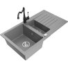 Mexen Matias 1.5-compartment granite sink with a drip tray and kitchen mixer tap Carla, Grey - 6502-71-670700-70