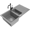 Mexen Matias granite sink 1.5-bowl with drainer and Carla kitchen tap, grey - 6502-71-670700-70