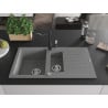 Mexen Matias granite sink 1.5-bowl with drainer and Carla kitchen tap, grey - 6502-71-670700-70