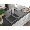 Mexen Matias granite kitchen sink 1.5-bowl with drainer and kitchen faucet Carla, gray - 6502-71-670700-70-B