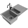 Mexen Matias granit kitchen sink 1.5-bowl with drainer and kitchen faucet Carla, gray - 6502-71-670700-70-B