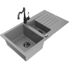 Mexen Matias granite kitchen sink 1.5-bowl with drainer and kitchen faucet Carla, gray - 6502-71-670700-70-B