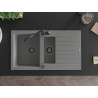 Mexen Matias granite kitchen sink 1.5-bowl with drainer and kitchen faucet Carla, gray - 6502-71-670700-70-B