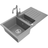 Mexen Matias 1.5-bowl granite kitchen sink with drainer and Carla mixer tap, grey - 6502-71-670700-71