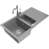 Mexen Matias 1.5-compartment granite sink with a drip tray and kitchen mixer tap Carla, Grey - 6502-71-670700-71