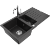 Mexen Matias 1.5-bowl granite kitchen sink with drainer and Carla kitchen faucet black/silver metallic - 6502-73-670700-00