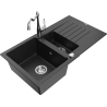 Mexen Matias granite sink 1.5-bowl with drainer and Carla kitchen tap black/silver metallic - 6502-73-670700-00